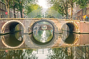 Morning Bridges of Amsterdam and Reflection