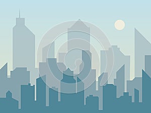 Morning city skyline silhouette in flat style. Modern urban landscape. Cityscape backgrounds.