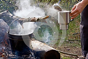Morning coffee at campsite