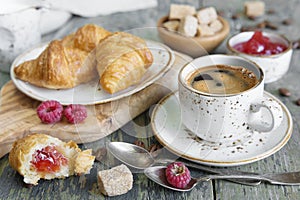 Morning coffee with a croissants