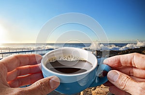 Morning Coffee Cup Sky Beach