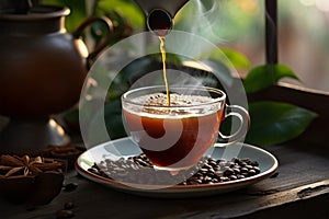 Morning coffee, each type unique in aroma and taste, served