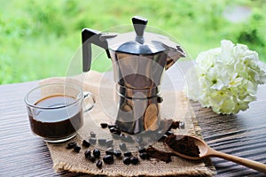 Morning coffee make from Moka pot on the morning vibe