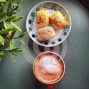 Morning coffee with pastry cake