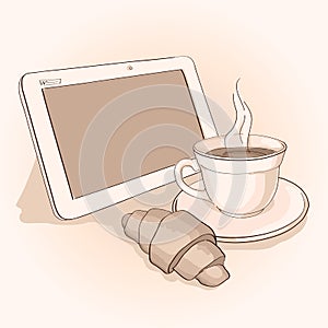 Morning with coffee and tablet.