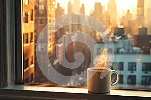 Morning coffee view from city window