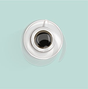 Morning coffee in a white cup. Top View. Vector illustration.