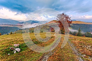 Morning in colorful autumn landscape in Romania