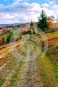 Morning in colorful autumn landscape in Romania