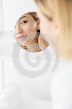 morning cosmetology facial skincare woman mirror