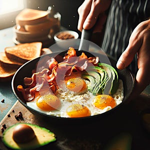 Morning Delight: Gourmet Breakfast with Eggs, Bacon & Avocado