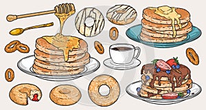 Morning desserts set stickers colorful