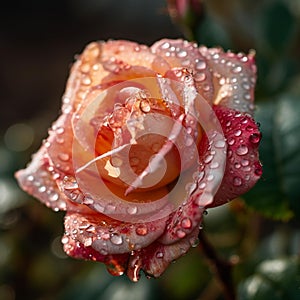 Morning Dew on Blooming Rose Bush