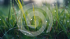 Morning dew on the green grass. Shallow depth of field