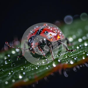 Morning Dew: Ladybug on a Dewy Leaf photo