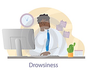 Morning drowsiness at work concept