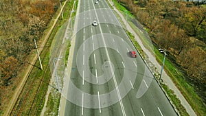 Morning empty highway, aerial from drone