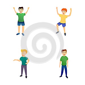 Morning exercise icons set cartoon vector. Man doing exercise