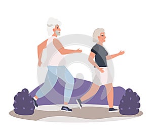 Morning exercises and body praxis concept, simple flat vector illustration on white background. Activities elderly photo