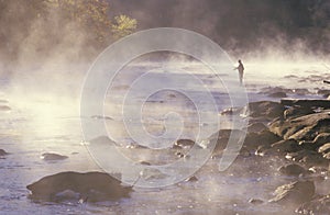 Morning fishing in fog on Housatonic River,