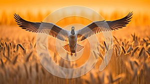 Morning Flight: Geese in V-Formation over Cornfield