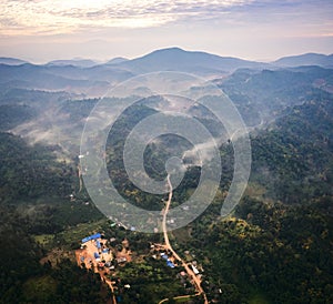 Morning Fog aerial in Chiang Dao, Thailand