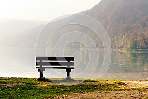 Morning fog on amazing Plitvice lake