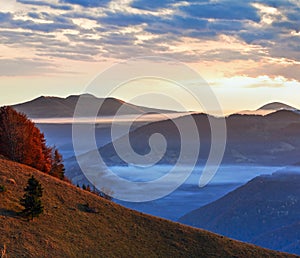 Morning fog in autumn Carpathian