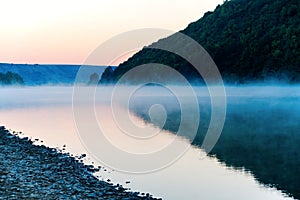 Morning fog in Dniester canyon in Ukraine