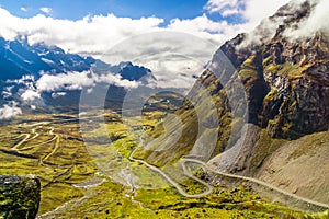 Morning fog over the Death Road in the Yungas of Bolivia