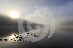 Morning fog over Lake Lajoie