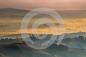 Morning Fog over Tuscany Hills, Italy