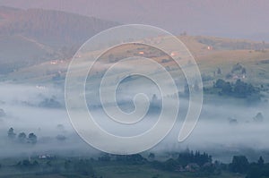 Morning fog over the village