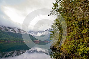 Morning fog in Sproat lake in Vancouver Island, Canada