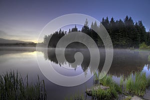 Morning Fog at Trillium Lake photo