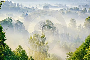 Morning foggy landscape of the Istra river valley