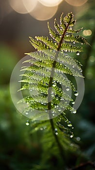 Morning Freshness: Fern's Silvery Dew. Generative AI