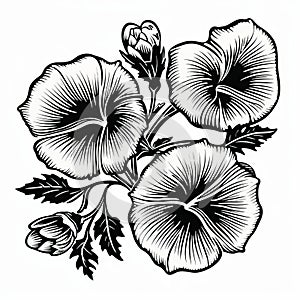 Morning Glory: Black And White Woodcut Flower Illustration