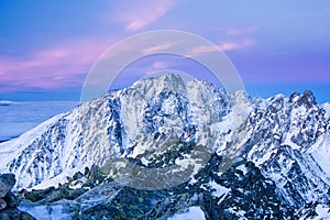 Morning golden hour from top of the Slavkovsky stit peak in High Tatras