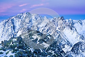 Morning golden hour from top of the Slavkovsky stit peak in High Tatras