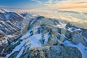 Morning golden hour from top of the Slavkovsky stit peak in High Tatras