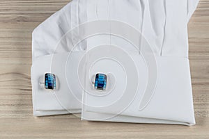 Morning of the groom. cufflinks. men`s shirt