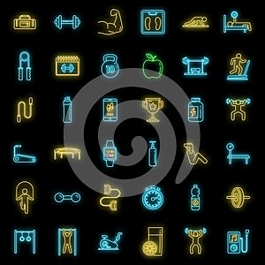 Morning gym time icons set vector neon