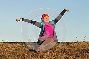 Morning gymnastics of athletic woman for run