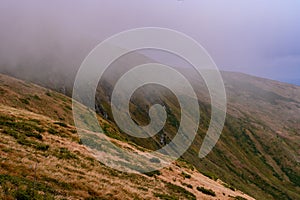 Morning haze in the mountains during sunrise,