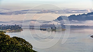 Morning Haze over the Irrawaddy River and Bala Min Htin Bridge, Myitkyina, Myanmar