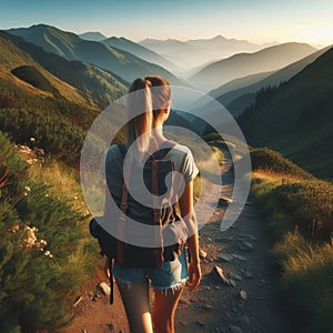 Morning Hike: Young Adventurer Explores Mountain Trail