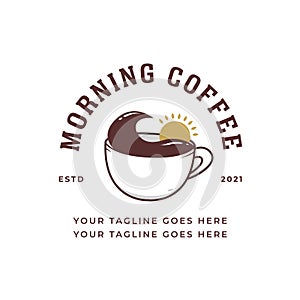 Morning hot coffee cafe logo icon vector also suitable for tshirt design graphic
