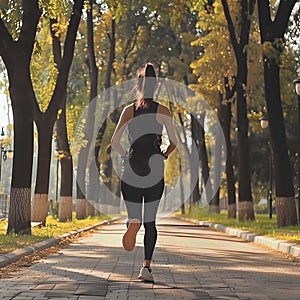 Morning jog in autumn park