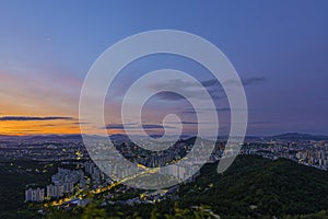 Morning korea cityscapse Scenic Area in Seoul, the capital from Ansan Bongsudae mountain